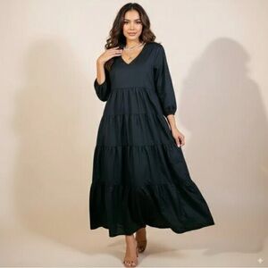 En Saison Reagan Black Tiered Midi Length Dress